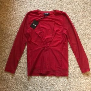 Beautiful Red DKNY Sheer Long Sleeve Top